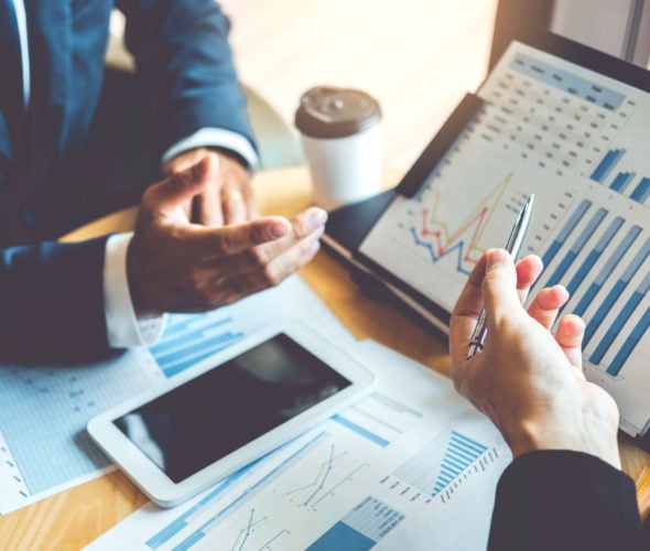 Financial Business Consulting meeting working and brainstorming new business project finance investment concept.