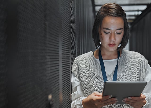 woman in server room